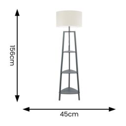 ValueLights Hiru Grey 3 Tier Wood Shelf Floor Lamp with Trimmed Linen Drum Shade in White - thumbnail 6