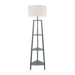 ValueLights Hiru Grey 3 Tier Wood Shelf Floor Lamp with Trimmed Linen Drum Shade in White - thumbnail 5