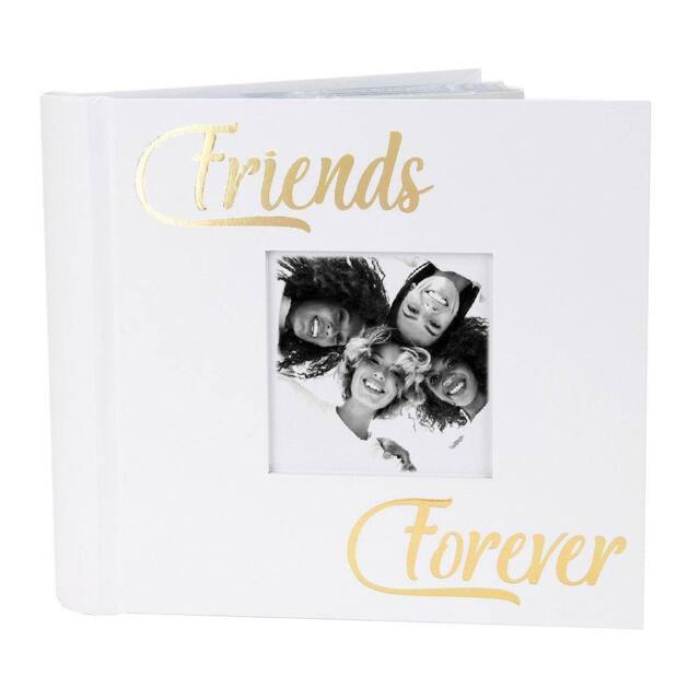 Happy Homewares Modern Friends Forever Photo Album with Gold Foil Text - Holds 80 4x6 Pictures in White - image 1