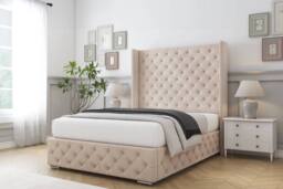 "Comfort Beds Emily Naples Bed Frame - 50"" Upholstered Wingback Headboard in Light Sand - Size: Small Double" - thumbnail 1