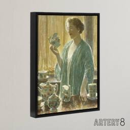 "Artery8 Strawberry Tea Set Domestic Scene Hassam Framed Canvas Wall Art Print - Size: W18"" x H24""" - thumbnail 2