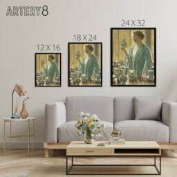 "Artery8 Strawberry Tea Set Domestic Scene Hassam Framed Canvas Wall Art Print - Size: W18"" x H24""" - thumbnail 4