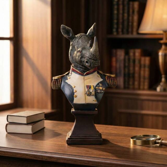 Madison & Mayfair Gentry Rhino Ornament Bust on Square Base in Grey - image 1