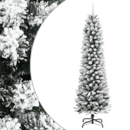 Berkfield Home Artificial Slim Christmas Tree with Flocked Snow 150 cm PVC&PE in White - thumbnail 1