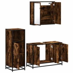 Berkfield Home 3 Piece Bathroom Furniture Set Smoked Oak Engineered Wood in Brown - thumbnail 6