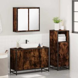 Berkfield Home 3 Piece Bathroom Furniture Set Smoked Oak Engineered Wood in Brown - thumbnail 4