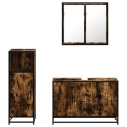 Berkfield Home 3 Piece Bathroom Furniture Set Smoked Oak Engineered Wood in Brown - thumbnail 5
