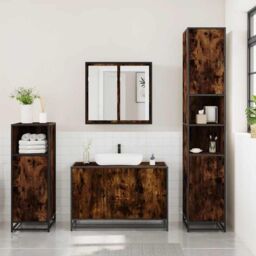 Berkfield Home 3 Piece Bathroom Furniture Set Smoked Oak Engineered Wood in Brown - thumbnail 3