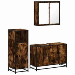 Berkfield Home 3 Piece Bathroom Furniture Set Smoked Oak Engineered Wood in Brown - thumbnail 2