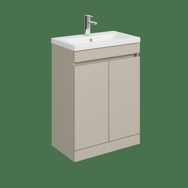 Balterley 600mm Floor Standing 2 Door Compact Unit & Ceramic Basin - Pebble Grey - image 1