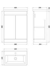 Balterley 600mm Floor Standing 2 Door Compact Unit & Ceramic Basin - Pebble Grey - thumbnail 2
