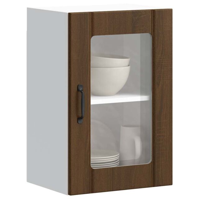 Berkfield Home Kitchen Wall Cabinet with Glass Door Lucca Brown Oak - image 1