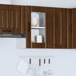 Berkfield Home Kitchen Wall Cabinet with Glass Door Lucca Brown Oak - thumbnail 4