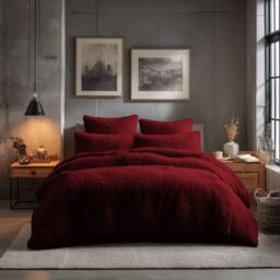 Snug City Teddy Bear Fleece Soft Cosy Duvet Cover + Pillow Case Set in Red - Size: Super King