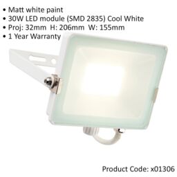 Loops 4 PACK Outdoor Waterproof LED Floodlight - 30W Cool White LED - Matt White - thumbnail 2
