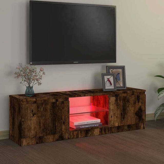 Berkfield Home TV Cabinet with LED Lights Smoked Oak 120x30x35.5 cm in Brown - image 1