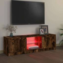 Berkfield Home TV Cabinet with LED Lights Smoked Oak 120x30x35.5 cm in Brown - thumbnail 1