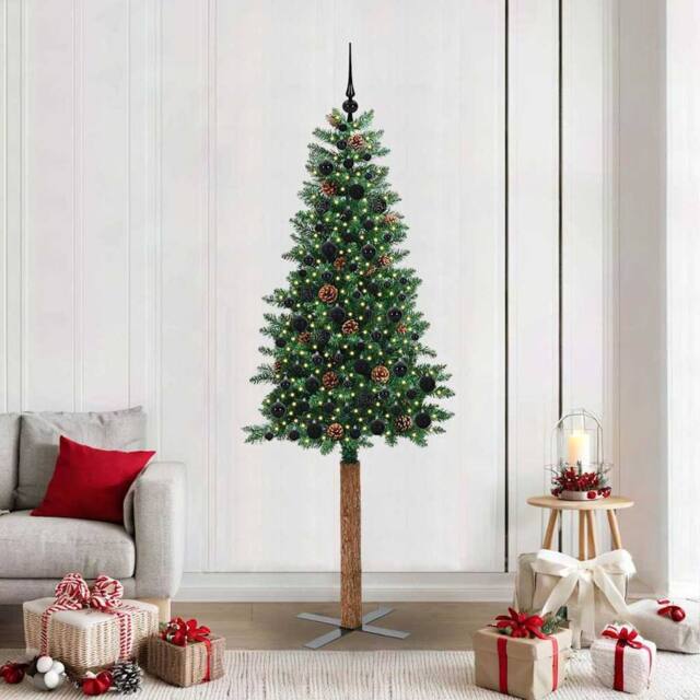 Berkfield Home Slim Christmas Tree Green 210 cm PVC & Solid Pine wood - image 1