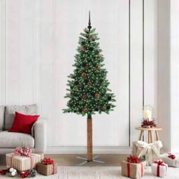 Berkfield Home Slim Christmas Tree Green 210 cm PVC & Solid Pine wood - thumbnail 1