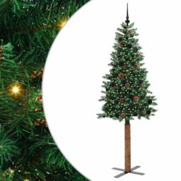 Berkfield Home Slim Christmas Tree Green 210 cm PVC & Solid Pine wood - thumbnail 2