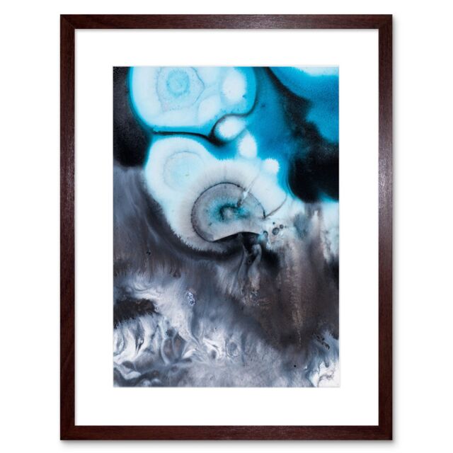 "Artery8 Wall Art Print Abstract Swirl Paint Blue Grey Art Framed 9x7 inch in Brown - Size: W7"" x H9""" - image 1