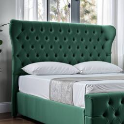UK Bed Furniture Isabella Slatted Base Upholstered Bed with 48 Inch Wingback Headboard in Green - Size: King - thumbnail 3
