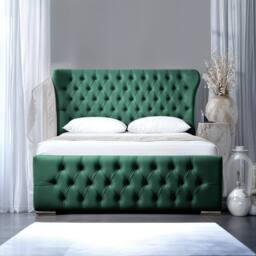 UK Bed Furniture Isabella Slatted Base Upholstered Bed with 48 Inch Wingback Headboard in Green - Size: King - thumbnail 2