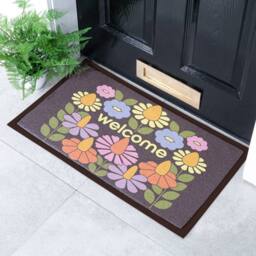 Artsy Mats Elizabeth Olwen Welcome Floral Indoor/Outdoor Doormat (70x40cm) in Brown - Size: 40 cm x 70 cm - thumbnail 1