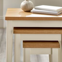 FurnitureboxUK Set of 3 Wooden Nesting Tables - Eden Solid Wood Nested Tables - Pale Oak Stain Tops Cream Legs - Modern Farmhouse Traditional Living - thumbnail 3