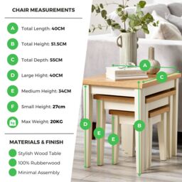 FurnitureboxUK Set of 3 Wooden Nesting Tables - Eden Solid Wood Nested Tables - Pale Oak Stain Tops Cream Legs - Modern Farmhouse Traditional Living - thumbnail 6