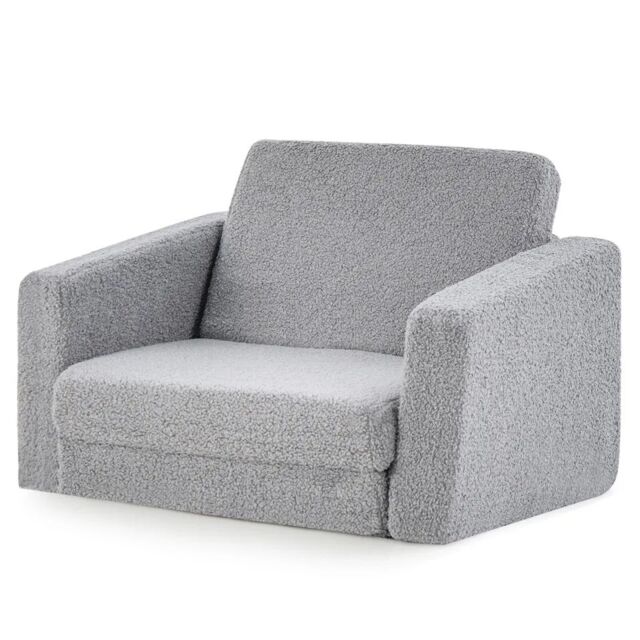 Costway 2-in-1 Kids Convertible Couch Children Fold out Sofa Bed Lounger Flip Open in Grey