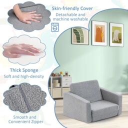 Costway 2-in-1 Kids Convertible Couch Children Fold out Sofa Bed Lounger Flip Open in Grey - thumbnail 5