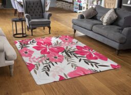 Benjamin Tate Design Red & Pink Floral Rug in Natural - Size: Large - thumbnail 2