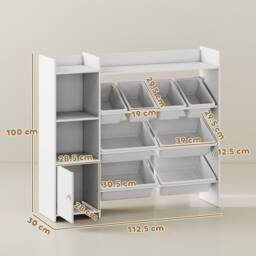 AIYAPLAY Toy Storage Unit with 8 Removable Bins, Storage Shelves, Cabinet in White - thumbnail 3