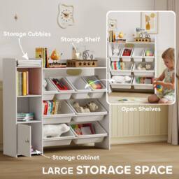 AIYAPLAY Toy Storage Unit with 8 Removable Bins, Storage Shelves, Cabinet in White - thumbnail 4