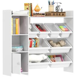 AIYAPLAY Toy Storage Unit with 8 Removable Bins, Storage Shelves, Cabinet in White - thumbnail 2