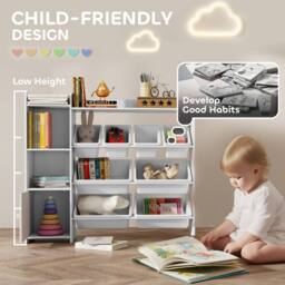 AIYAPLAY Toy Storage Unit with 8 Removable Bins, Storage Shelves, Cabinet in White - thumbnail 5