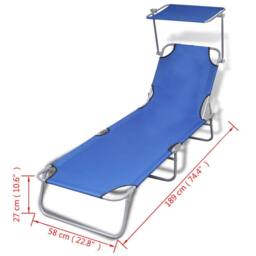 Berkfield Home Folding Sun Lounger with Canopy Steel & Fabric Blue - thumbnail 7