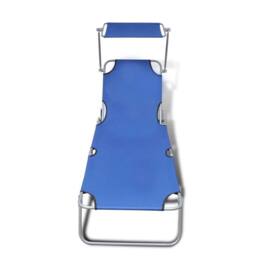Berkfield Home Folding Sun Lounger with Canopy Steel & Fabric Blue - thumbnail 3