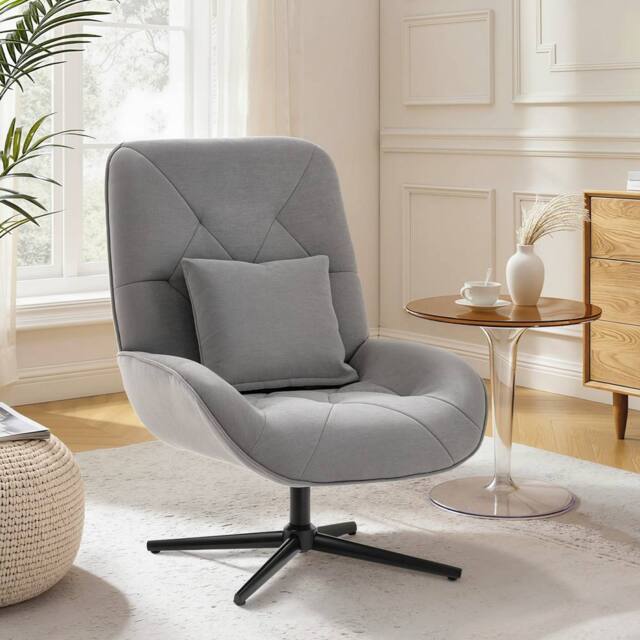 HOMCOM Swivel Accent Chair, Chenille Armchair with Lumbar Pillow, Light Grey - image 1