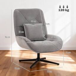 HOMCOM Swivel Accent Chair, Chenille Armchair with Lumbar Pillow, Light Grey - thumbnail 3