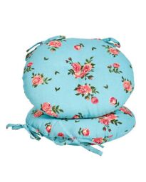 Dibor Set of 2 Blue Rose Round Summer Outdoor Garden Chair Seat Pad Cushions Dia 40cm - Size: 40 cm x 40 cm - thumbnail 2
