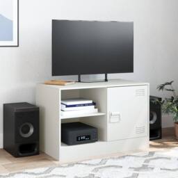 Berkfield Home TV Cabinet White 67x39x44 cm Steel - Size: 67 x 39 x 44 cm
