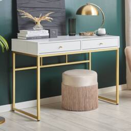 Wyld and Coco Console Table White 2 Drawers 100 x 48 cm with Golden Base - thumbnail 1