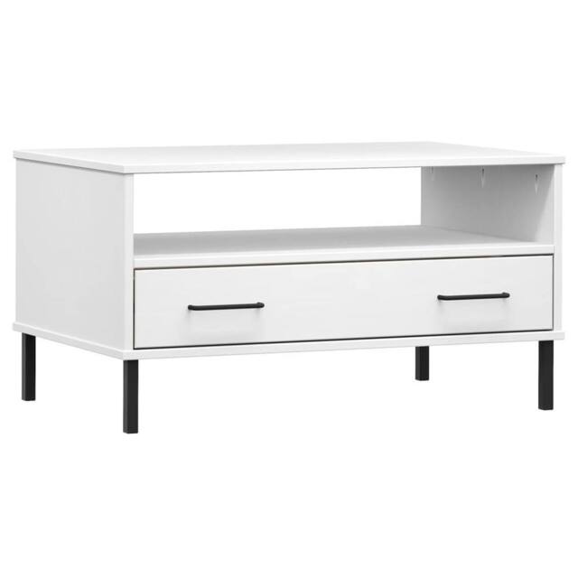 Berkfield Home Coffee Table with Metal Legs White 85x50x45cm Solid Wood OSLO - Size: 85 x 50 x 45 cm - image 1
