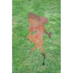 Poppyforge Large Fairy on Stake - Garden Ornament - Solid Steel - BM/RtR in Brown