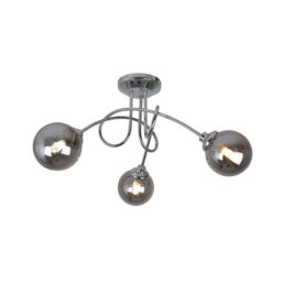 Pagazzi Bungo 3 Light Polished Chrome & Smoked Glass Semi Flush Ceiling Light in Silver - thumbnail 2
