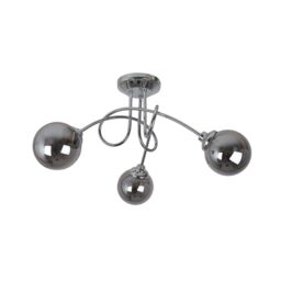 Pagazzi Bungo 3 Light Polished Chrome & Smoked Glass Semi Flush Ceiling Light in Silver - thumbnail 3