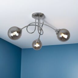 Pagazzi Bungo 3 Light Polished Chrome & Smoked Glass Semi Flush Ceiling Light in Silver