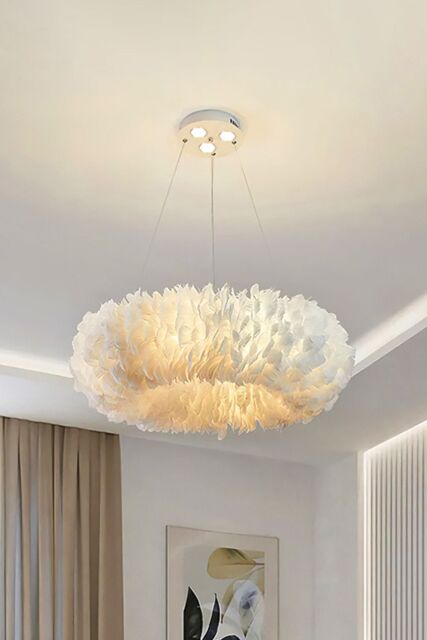 Living and Home Chic Feather 6-Light Chandelier Pendant Light in White - image 1